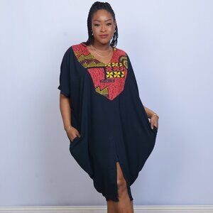 African Print  Dress with Pockets & Rhinestones – Bubu, Boubou, Mumu Style